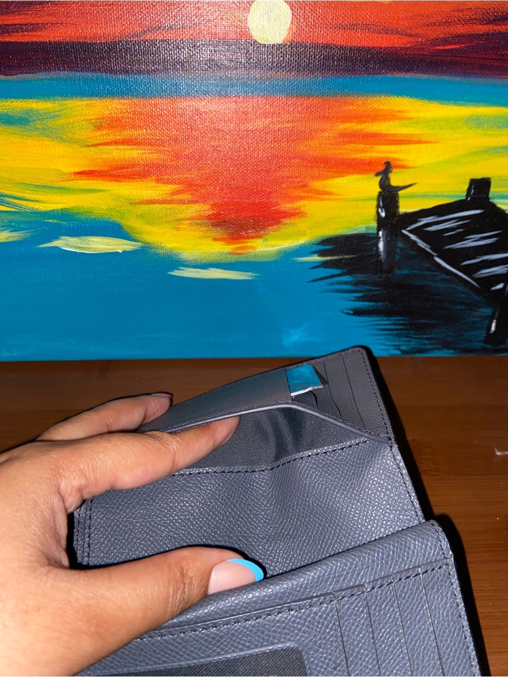 Coach Navy Textured Leather Snap Wallet with Gold Logo - Picture 5 of 9